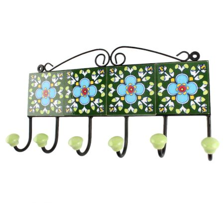 Turquoise Flower Ceramic Tile Hook